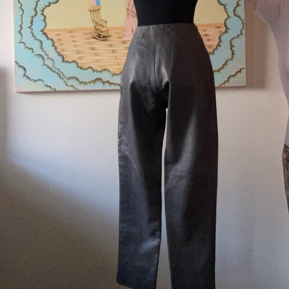 Vintage 80s norma kamali omo leather grey pants - Picture 3 of 5